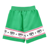 Chiara Ferragni Solid Color Shorts With Print And Elastic Waist Green For Girls