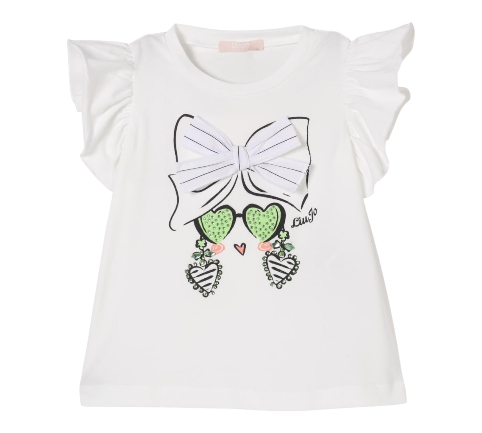 Liu Jo T-Shirt Girocollo Tinta Unita con Stampe per Bambina KA5084 BIANCO LIU JO 