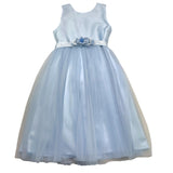 Bella Brilli Solid Color Sleeveless Formal Dress With Light Blue Tulle For Girls