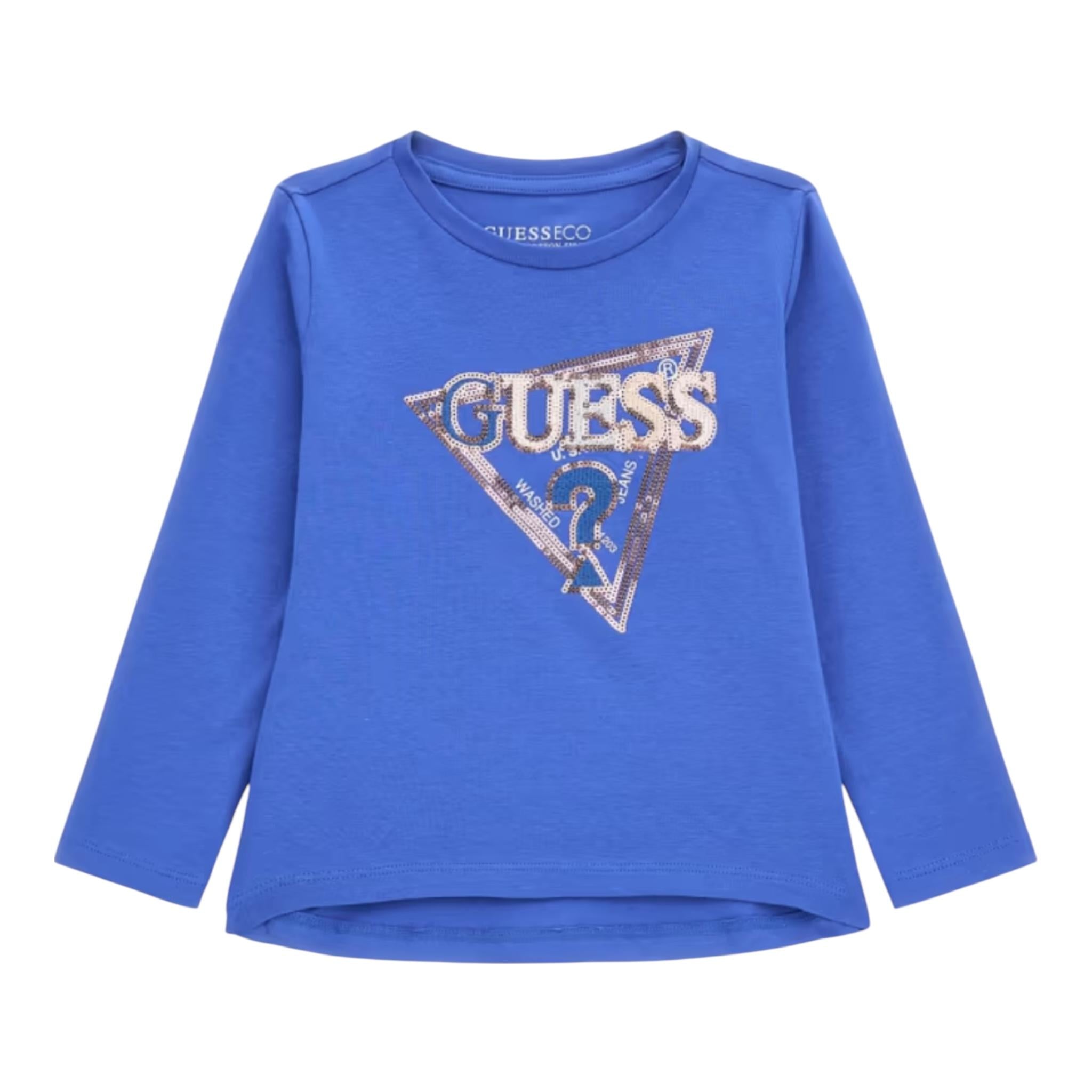 GUESS shirt tinta unita girocollo con stampa Blu per Bambina J4YI05K6YW4X BLU GUESS 
