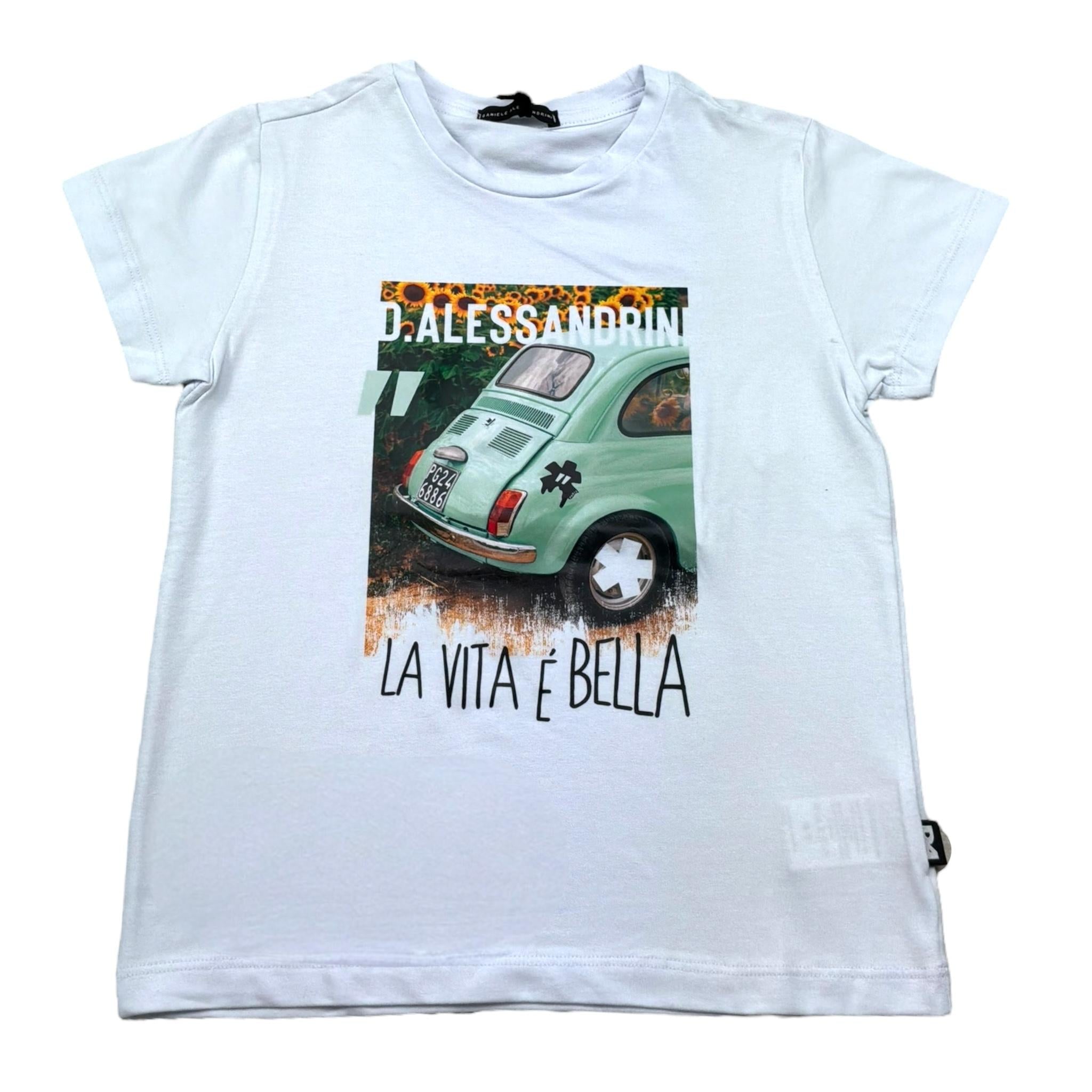 Daniele Alessandrini T-Shirt Girocollo Tinta Unita con Stampa In Contrasto per Bambino 1236M00226X BIANCO DANIELE ALESSANDRINI 