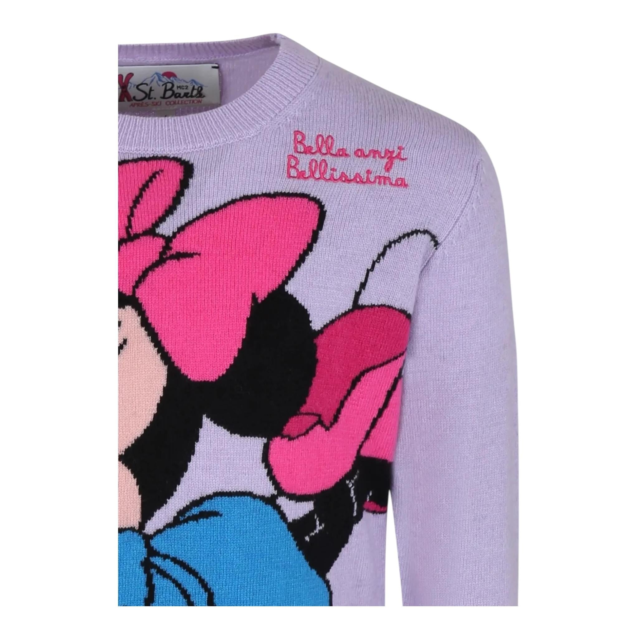 SAINT BARTH maglia girocollo tinta unita con stampa minnie Lilla per Bambina PRC000120 LILLA SAINT BARTH 