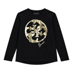 GUESS shirt tinta unita girocollo con stampa Nero per Bambina J4YI24K6YW4 NERO GUESS 