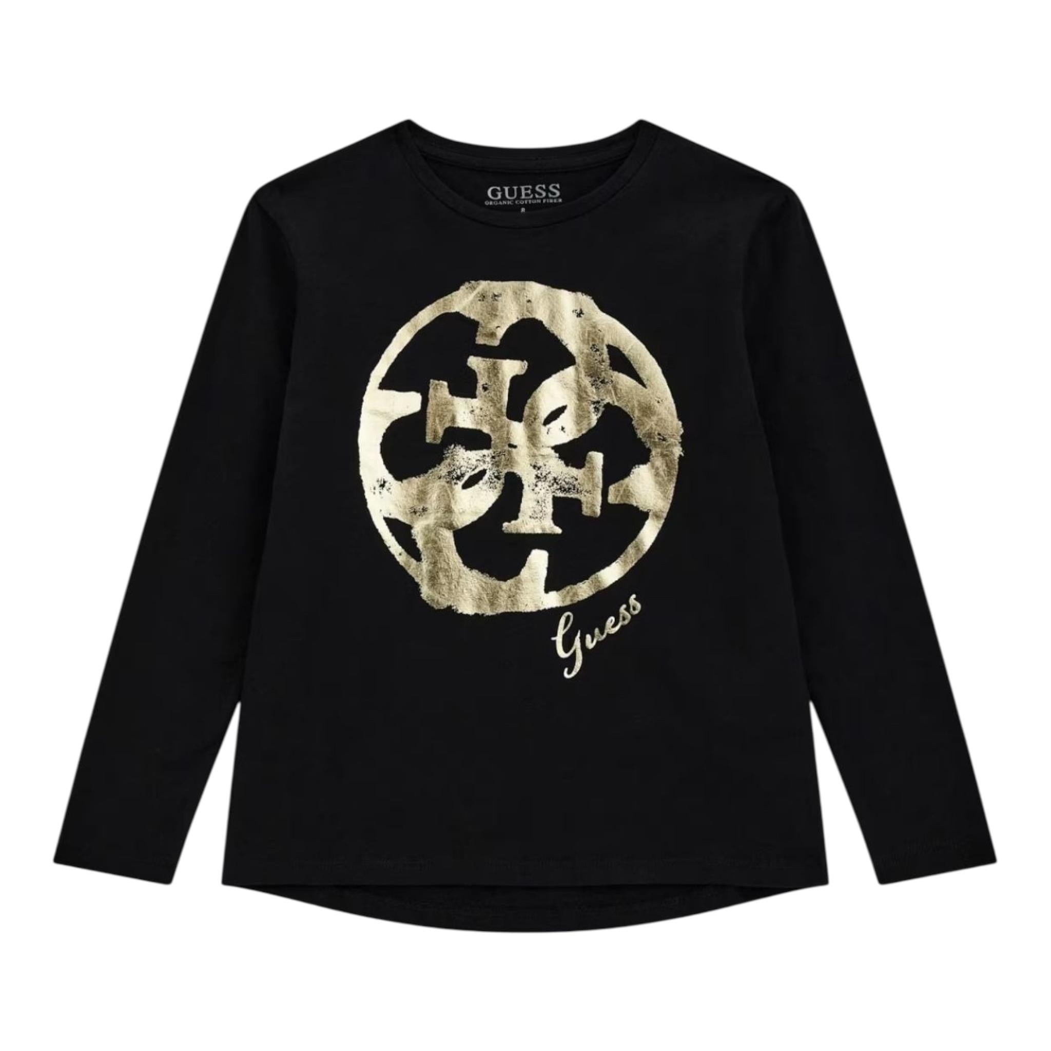 GUESS shirt tinta unita girocollo con stampa Nero per Bambina J4YI24K6YW4 NERO GUESS 