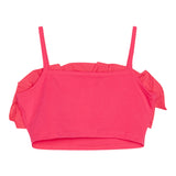 Twinset Solid Color Strapless Top With Fuchsia Ruffles For Girls