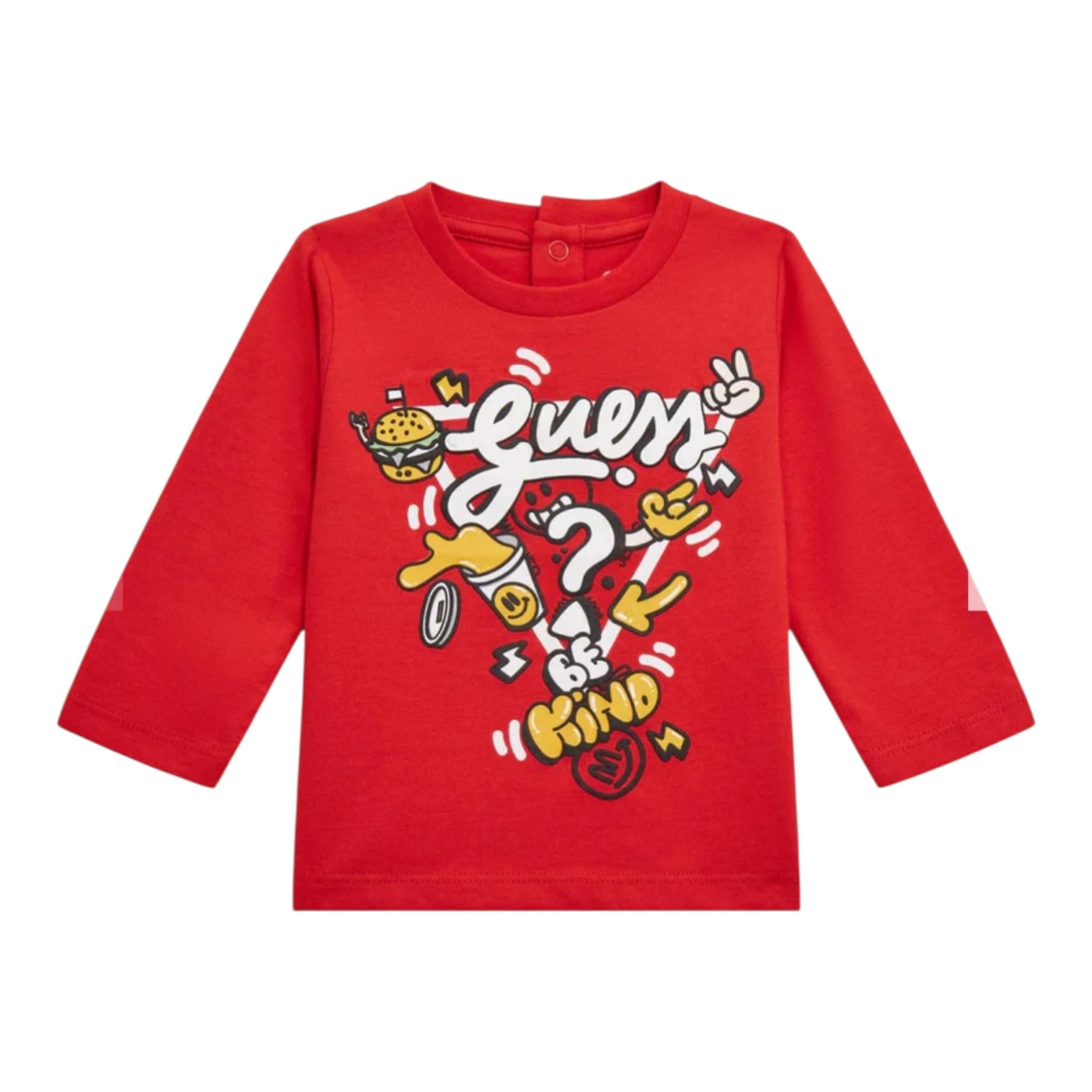 GUESS shirt girocollo tinta unita con stampa Rosso per Neonato I4YI02K8HM4XX ROSSO GUESS 