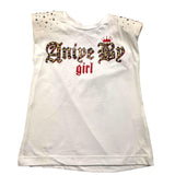 Aniye By Girl Solid Color Crew Neck T-Shirt With Contrast Prints White For Girls
