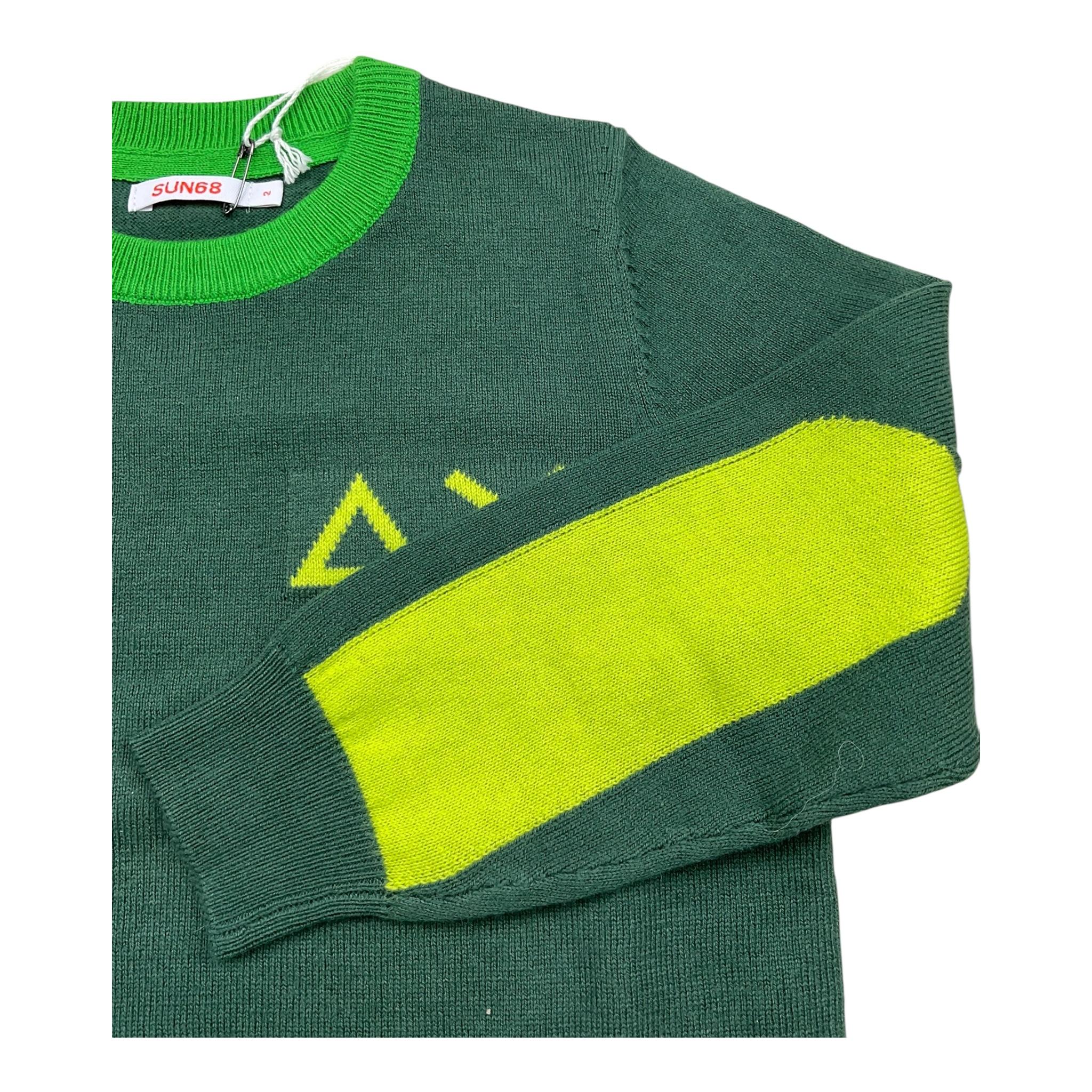 SUN68 maglia girocollo tinta unita con ricamo logo Verde per Bambino K44330JX VERDE SUN68 