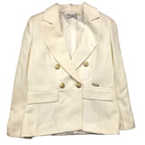 Odi Et Amo Cream Double Breasted Plain Jacket For Girls