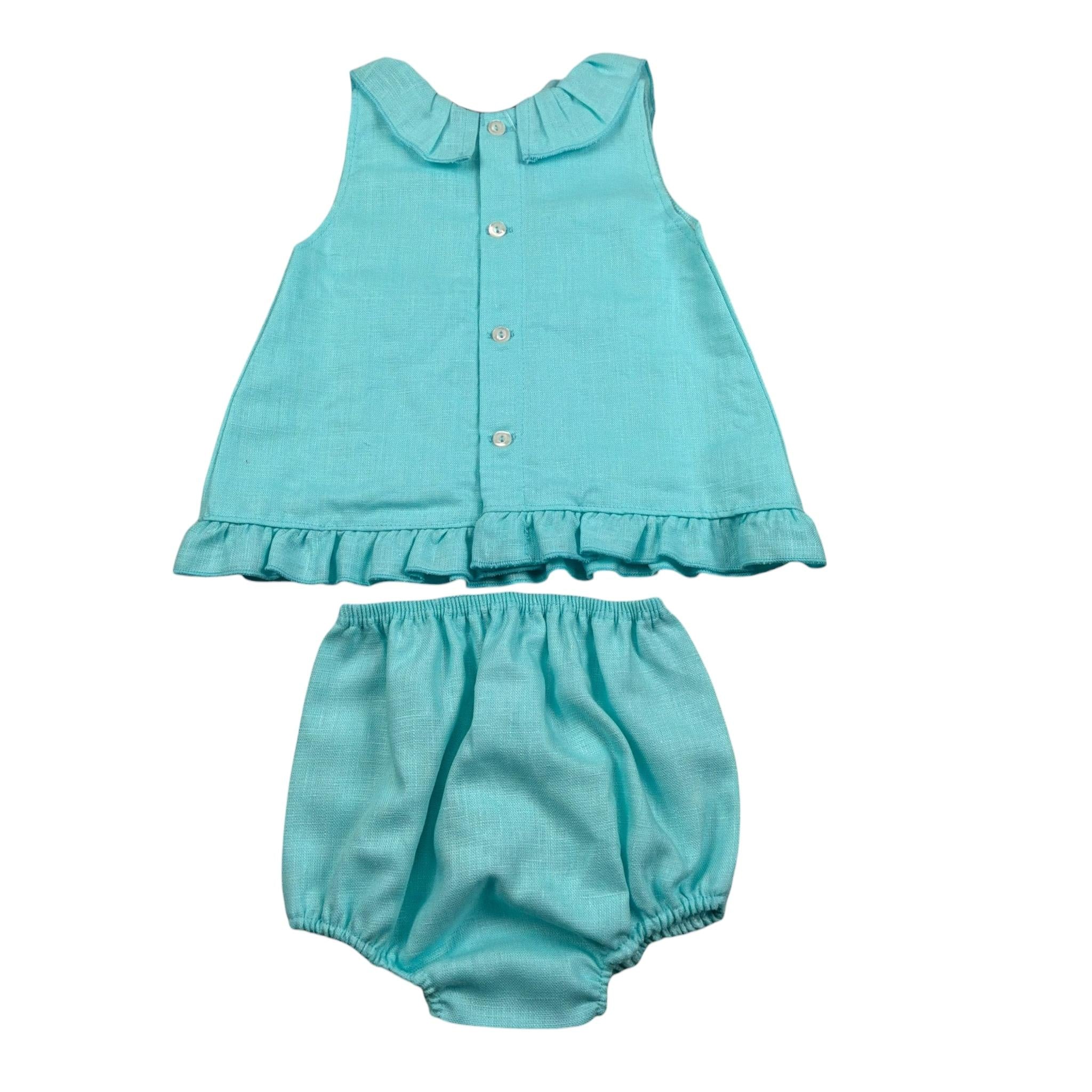 Juliana Completo 2 Pezzi Camicia-Culotte Tinta Unita per Neonata 25098 TURCHESE JULIANA 