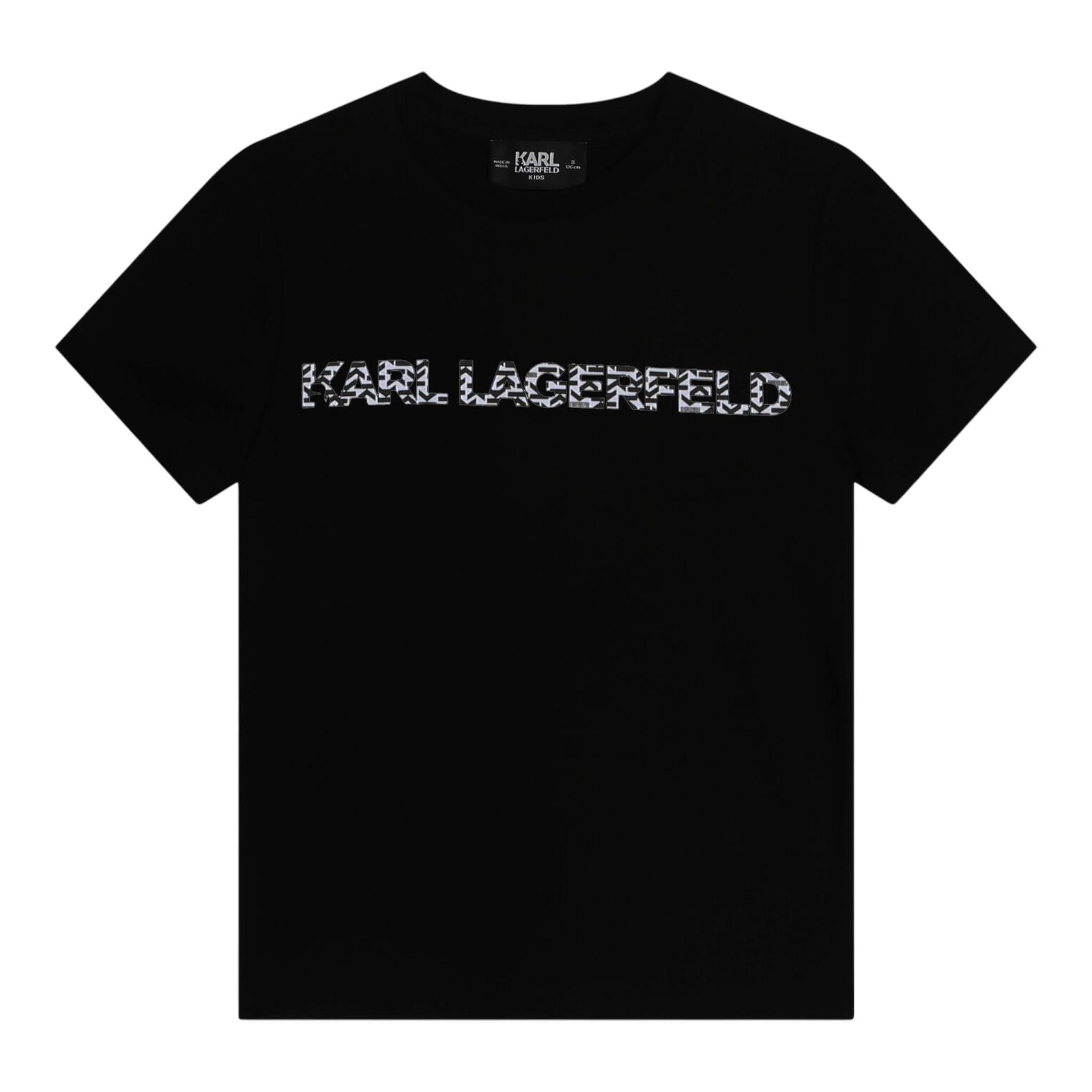 Karl Lagerfeld T-Shirt Girocollo tinta unita con Logo Nero per Bambino Z30055 NERO KARL LAGERFELD 