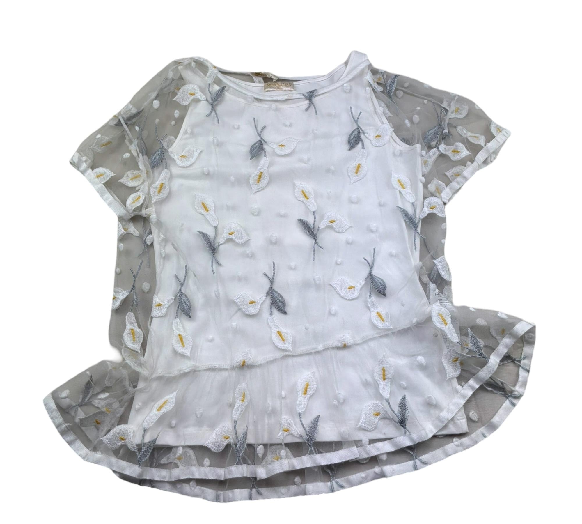 Monnalisa Camicia Velata Tinta Unita con Canotta per Bambina 711611 BIANCO MONNALISA 