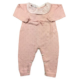 Barcellino Long Sleeve Onesie Solid Color With Contrast Collar Pink For Baby Girl