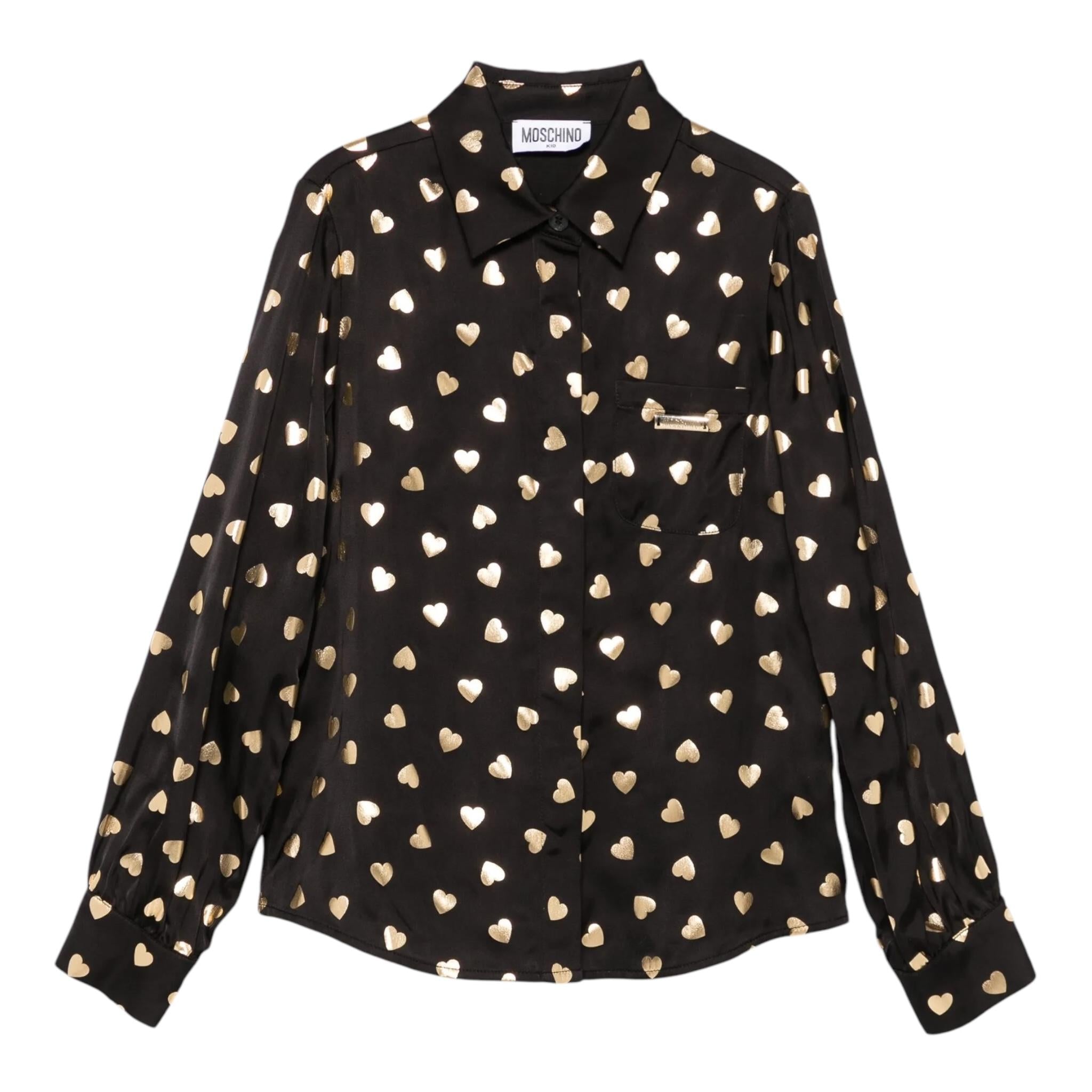 MOSCHINO camicia manica lunga tinta unita con stampe cuoricini Nero per Bambina HDC01W NERO MOSCHINO 