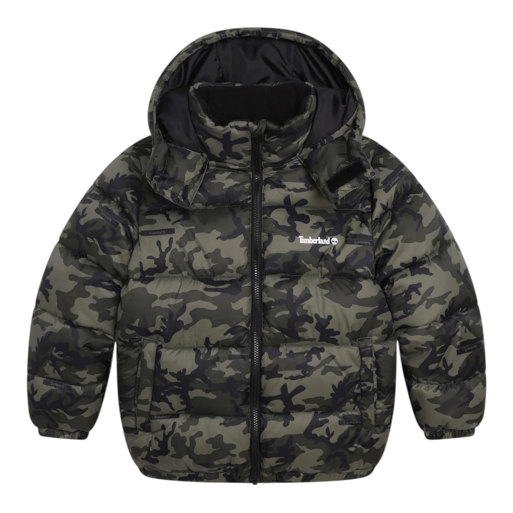 TIMBERLAND giubbino tinta unita fantasia militare con cappuccio Verde per Bambino T26595 VERDE TIMBERLAND 