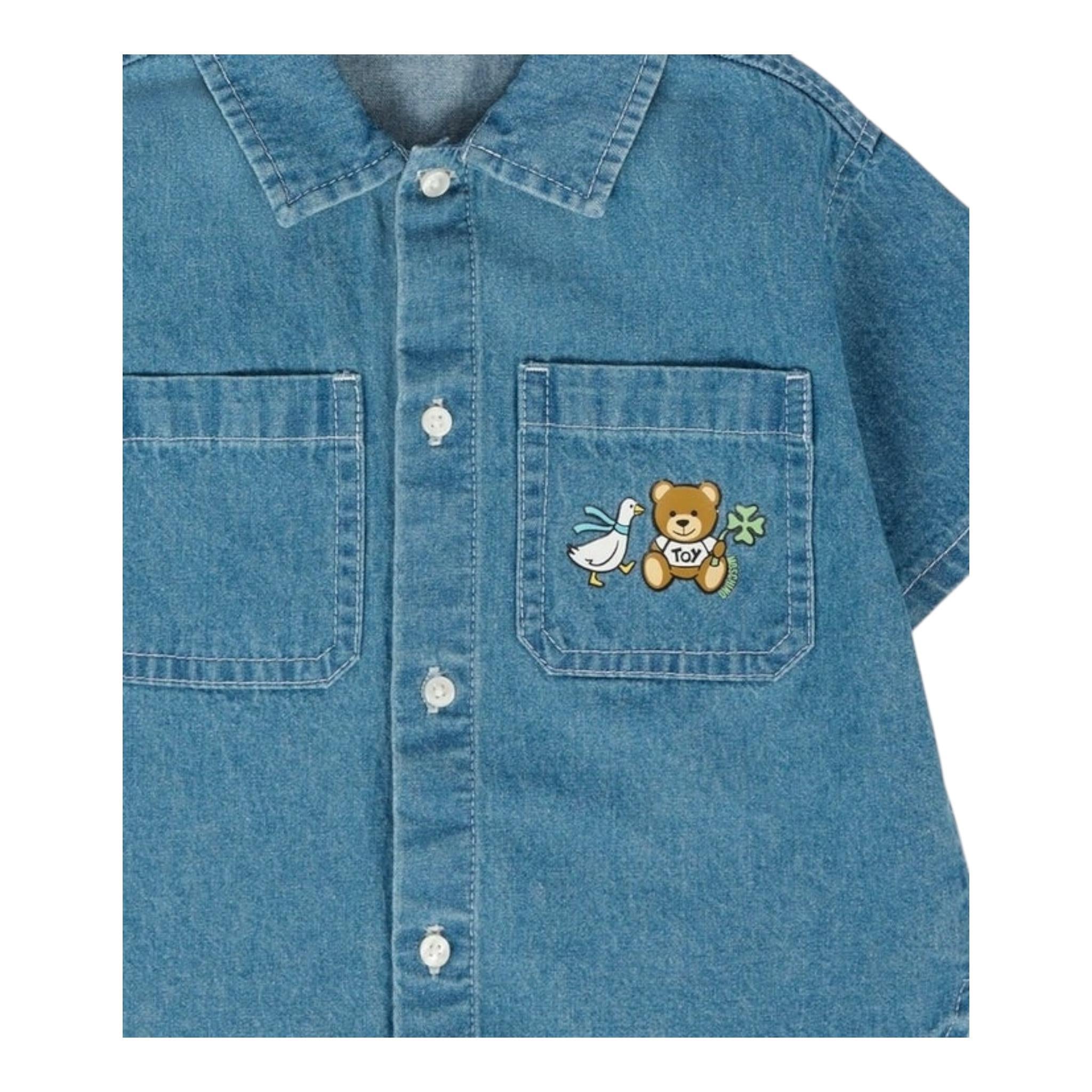 Moschino Camicia In Denim Tinta Unita Mezza Manica per Neonata MUC01F BLU MOSCHINO 