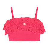 Twinset Solid Color Strapless Top With Fuchsia Ruffles For Girls