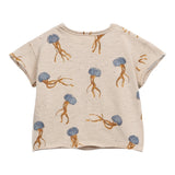 Play Up T-Shirt Crew Neck Solid Color With Contrast Prints Beige For Newborns