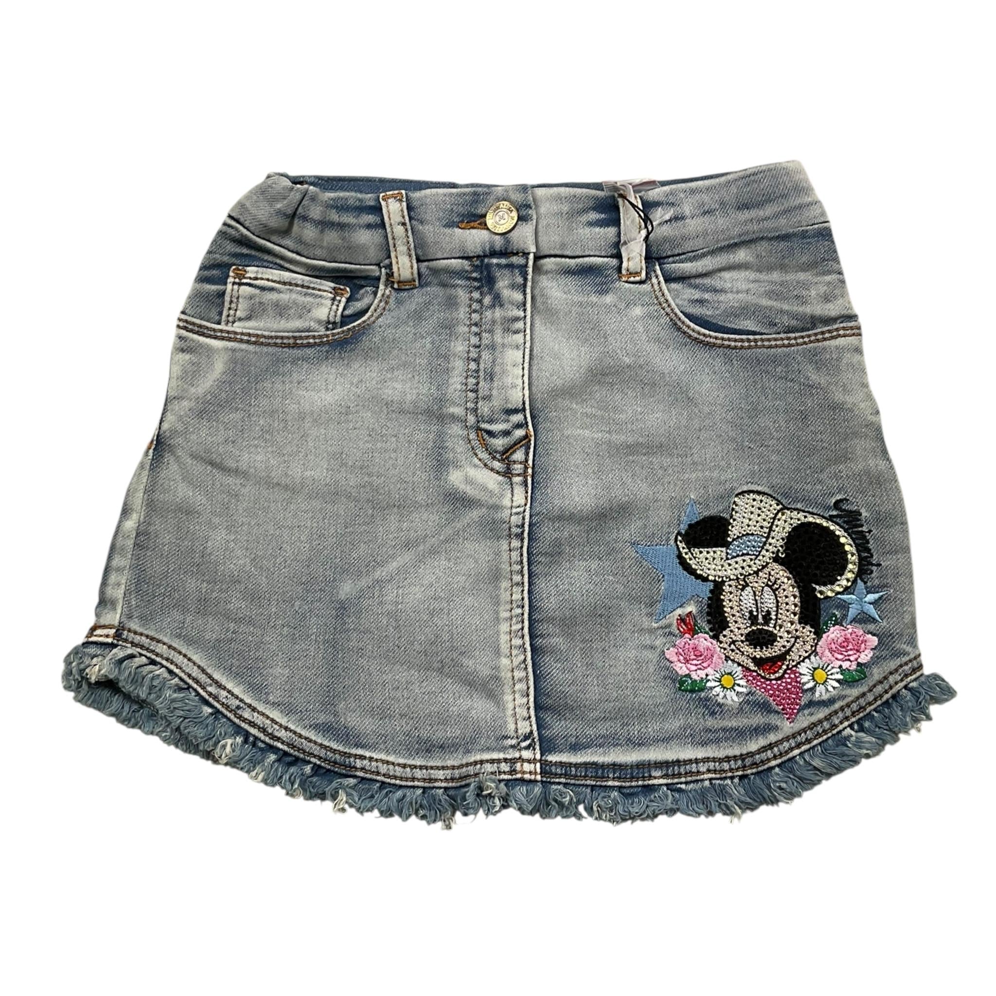 Monnalisa Gonna In Denim Tinta Unita con Brillantini per Bambina 19C702 AZZURRO MONNALISA 