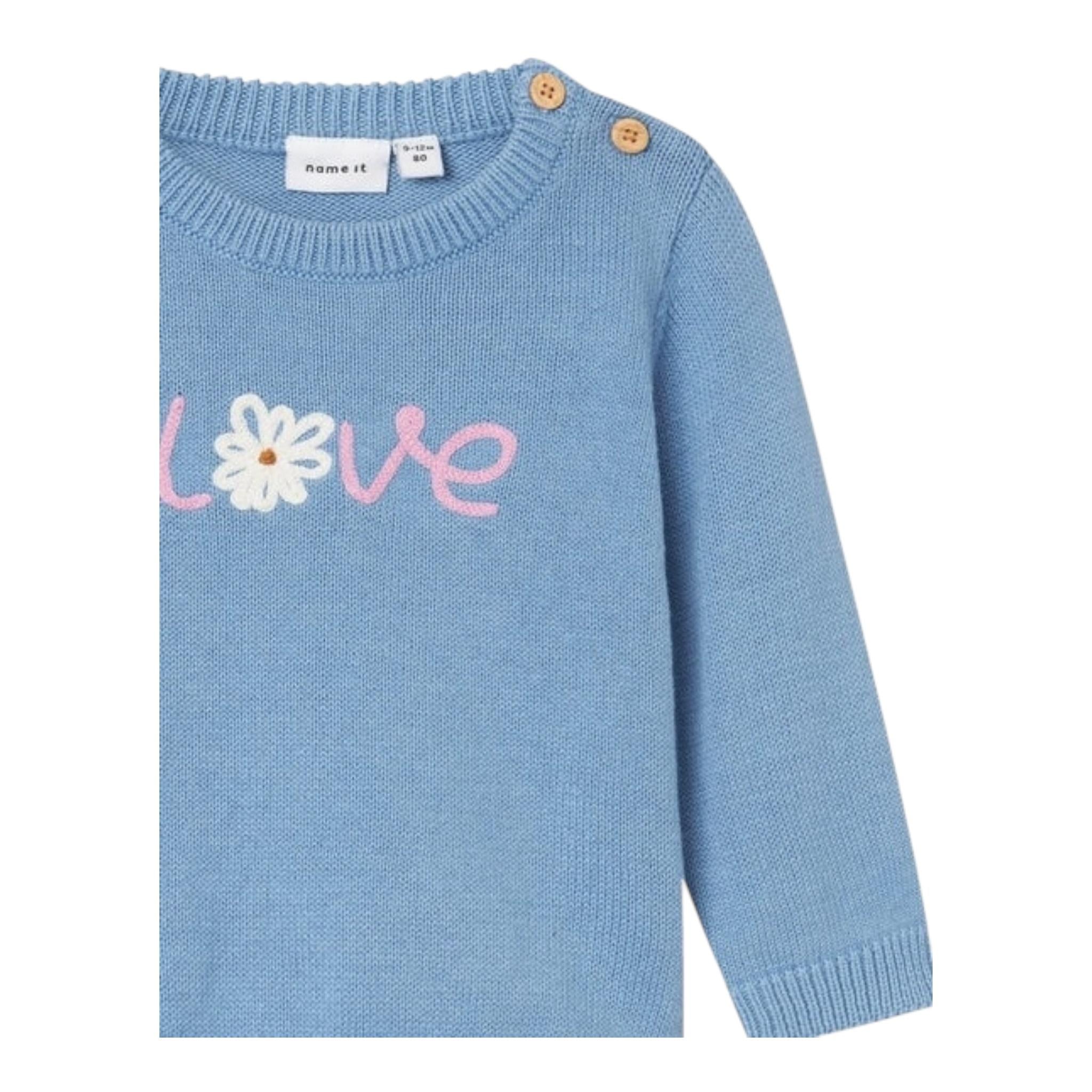 NAME IT maglia girocollo tinta unita con ricami Azzurro per Neonata 13231269 AZZURRO NAME IT 