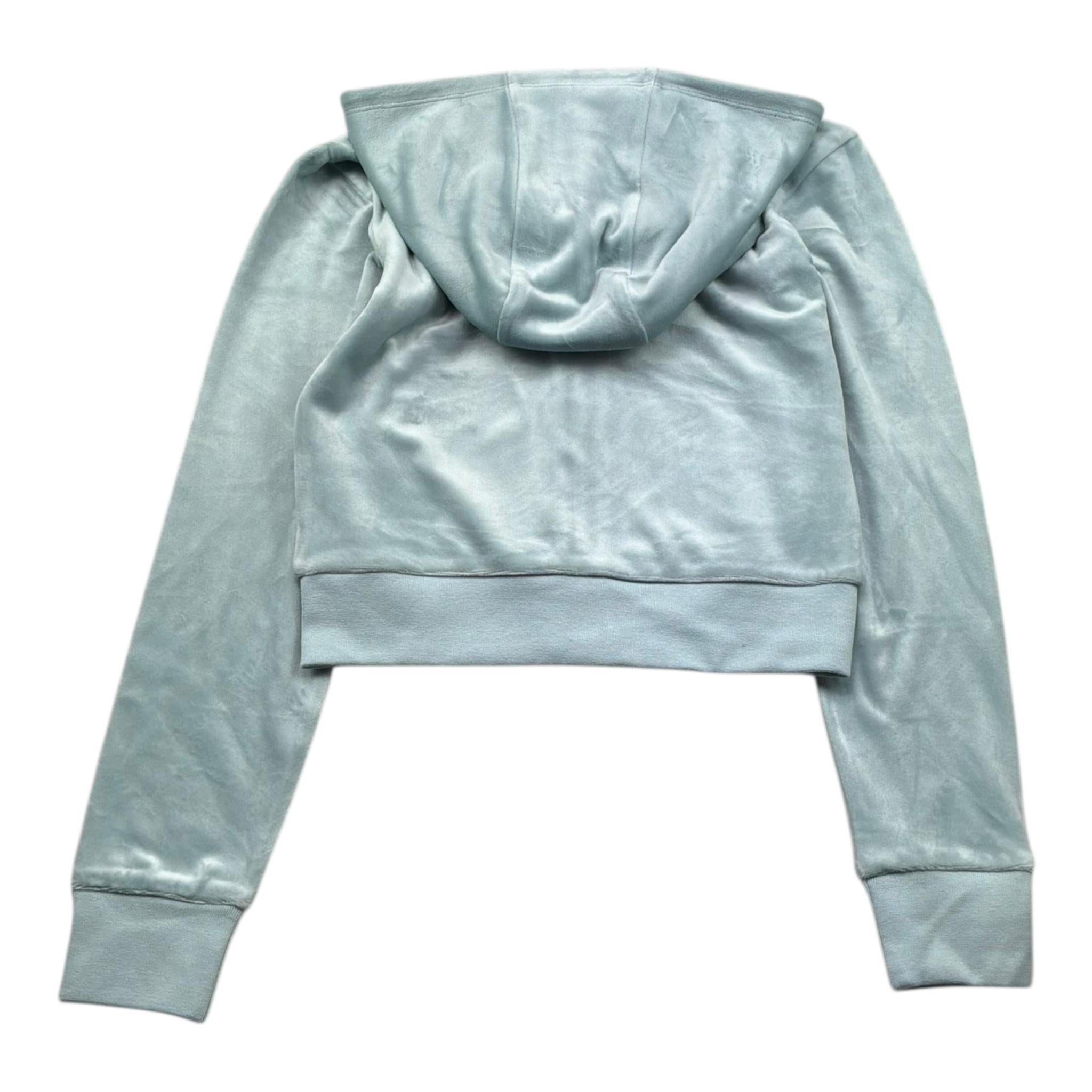 Juicy Couture Felpa Tinta Unita In Velluto con Zip E Cappuccio per Bambina JBX6489 VERDE ACQUA JUICY COUTURE 