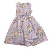 Alice Pi Solid Color Sleeveless Ceremony Dress with Lilac Flower Pattern for Baby Girl