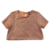 Little Ludo Solid Color Salmon Sequin Crew Neck T-Shirt For Girls