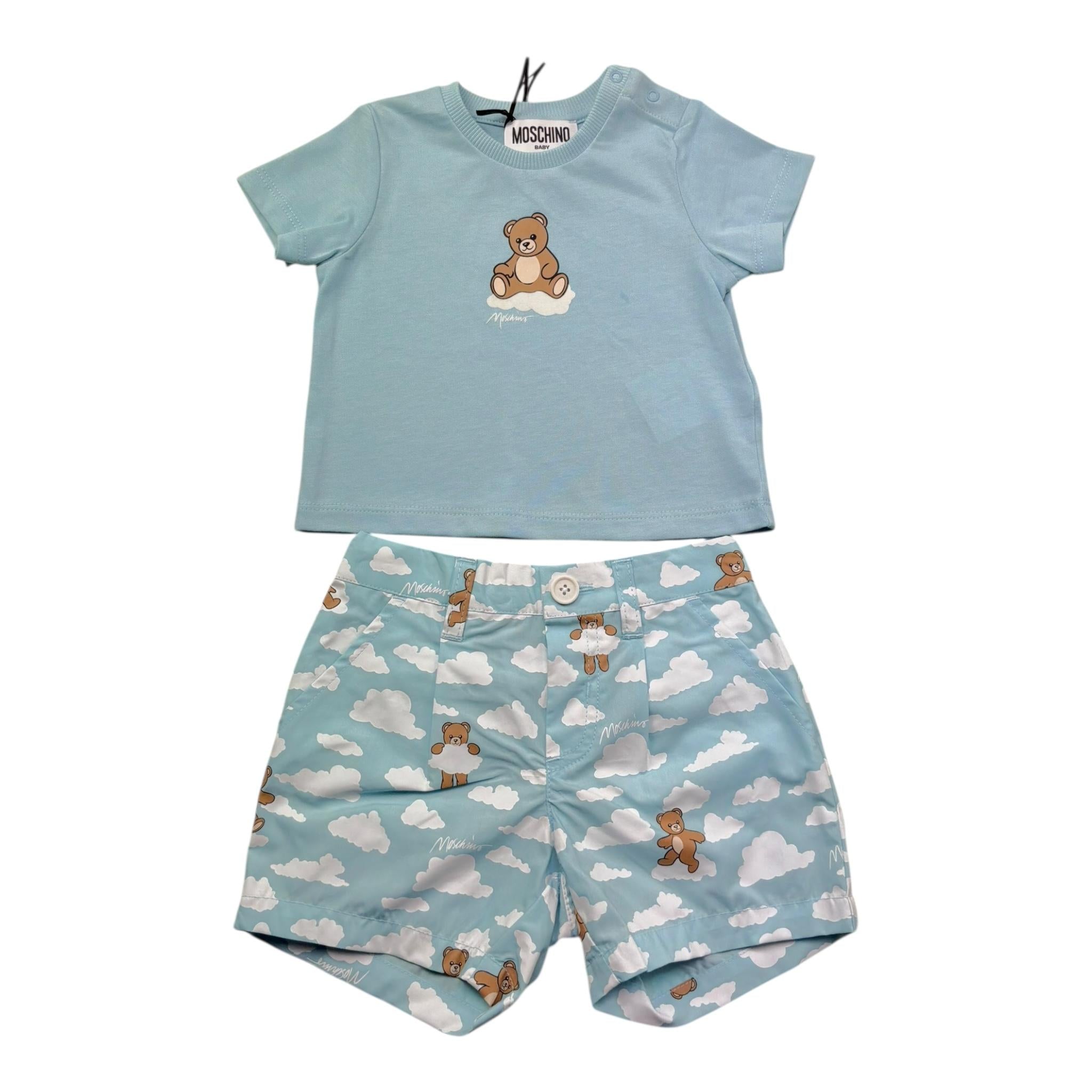 Moschino Completo 2 Pezzi T-Shirt-Short Tinta Unita con Stampa per Neonata MUG01Q AZZURRO MOSCHINO 