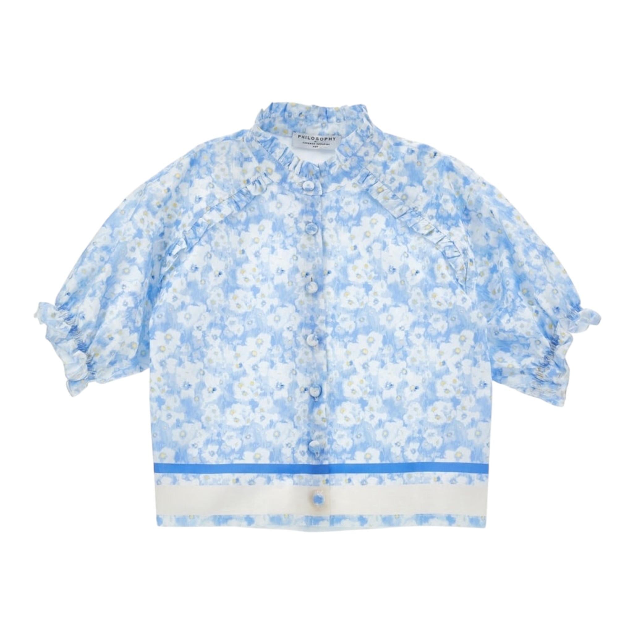 Philosophy Camicia Mezza Manica Tinta Unita con Fantasia Fiori per Bambina I1E304 BIANCO PHILOSOPHY 