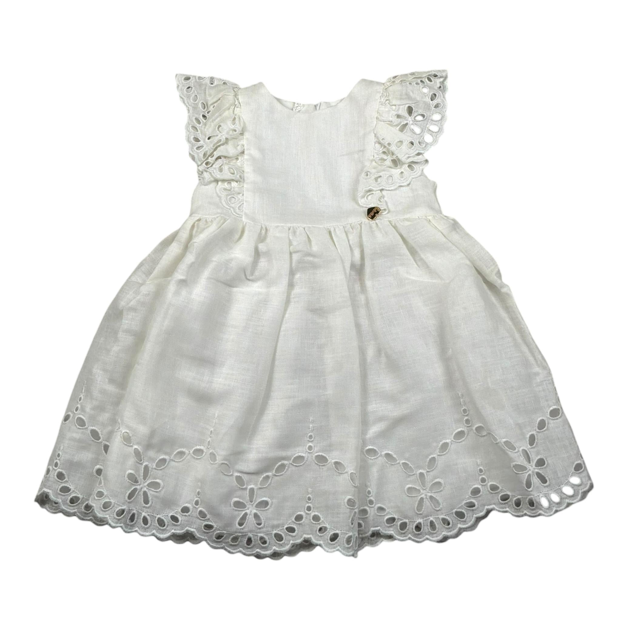 Le Bebe Abito Mezza Manica Tinta Unita In Pizzo Sangallo per Neonata LBG4757 PANNA LE BEBE 