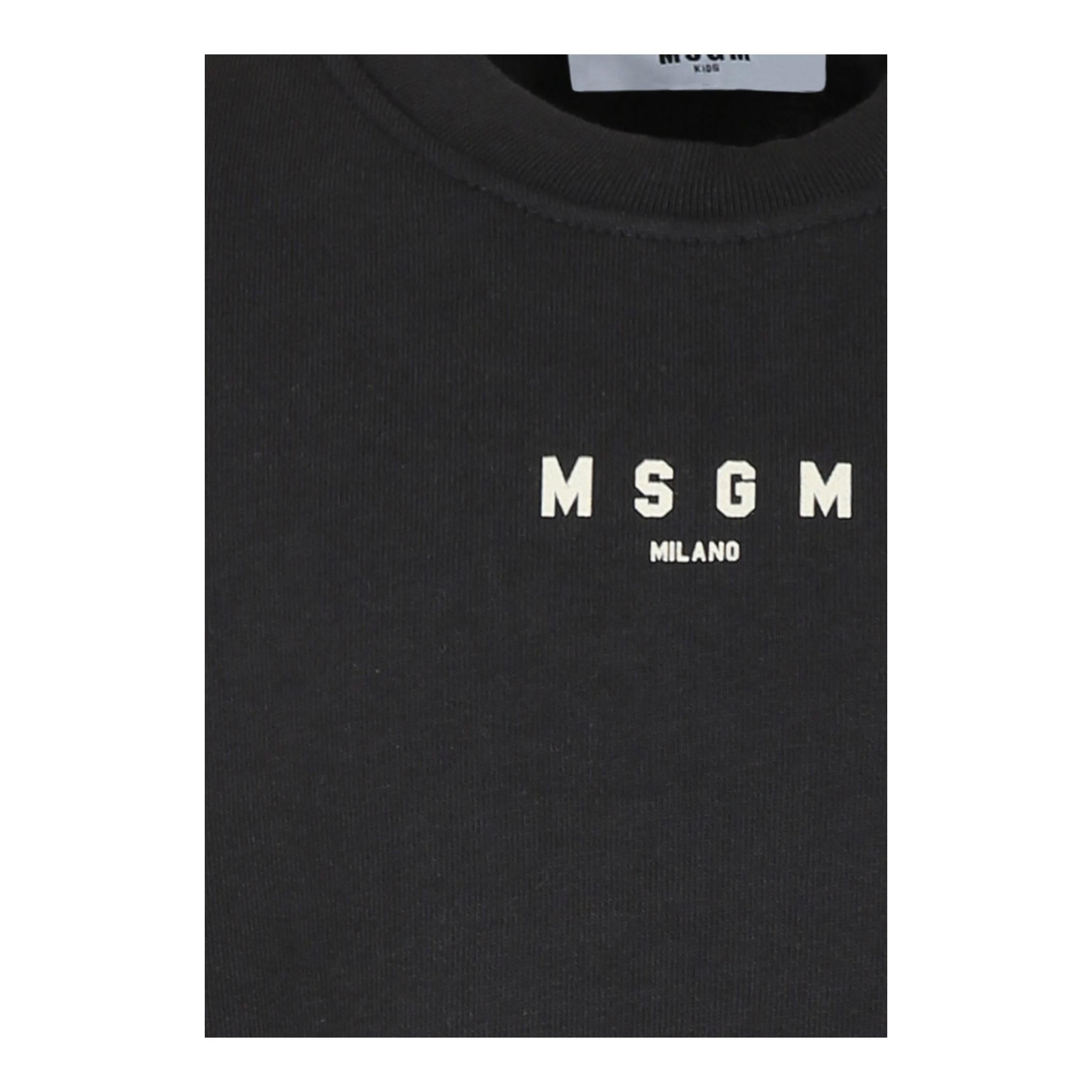 MSGM felpa chiusa girocollo tinta unita con logo Nero per Bambino F4MSJUSW174 NERO MSGM 