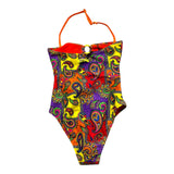 4Giveness Solid Color One Piece Swimsuit With Orange Pattern For Girls