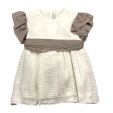 Squid Dress Half Sleeve Solid Color With White Contrast Belt For Baby Girl