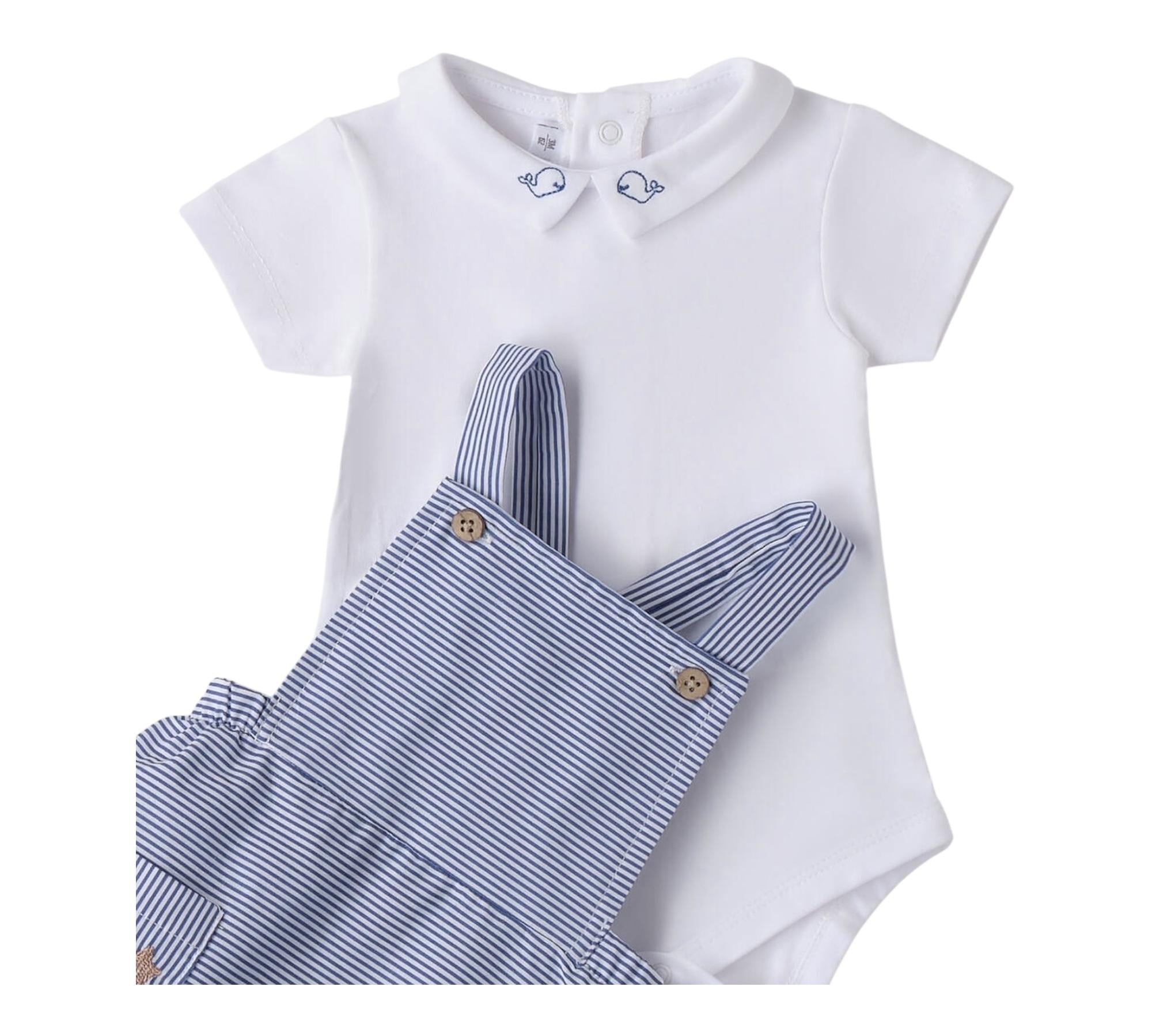 Minibanda Complet 2 Pezzi Pagliaccetto-Body per Neonato 3B679 BIANCO/BLU MINIBANDA 