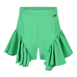 Odi Et Amo Solid Color Shorts with Green Frills for Girls