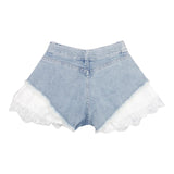 Twinset Plain Denim Shorts With Light Blue Embroidery For Girls