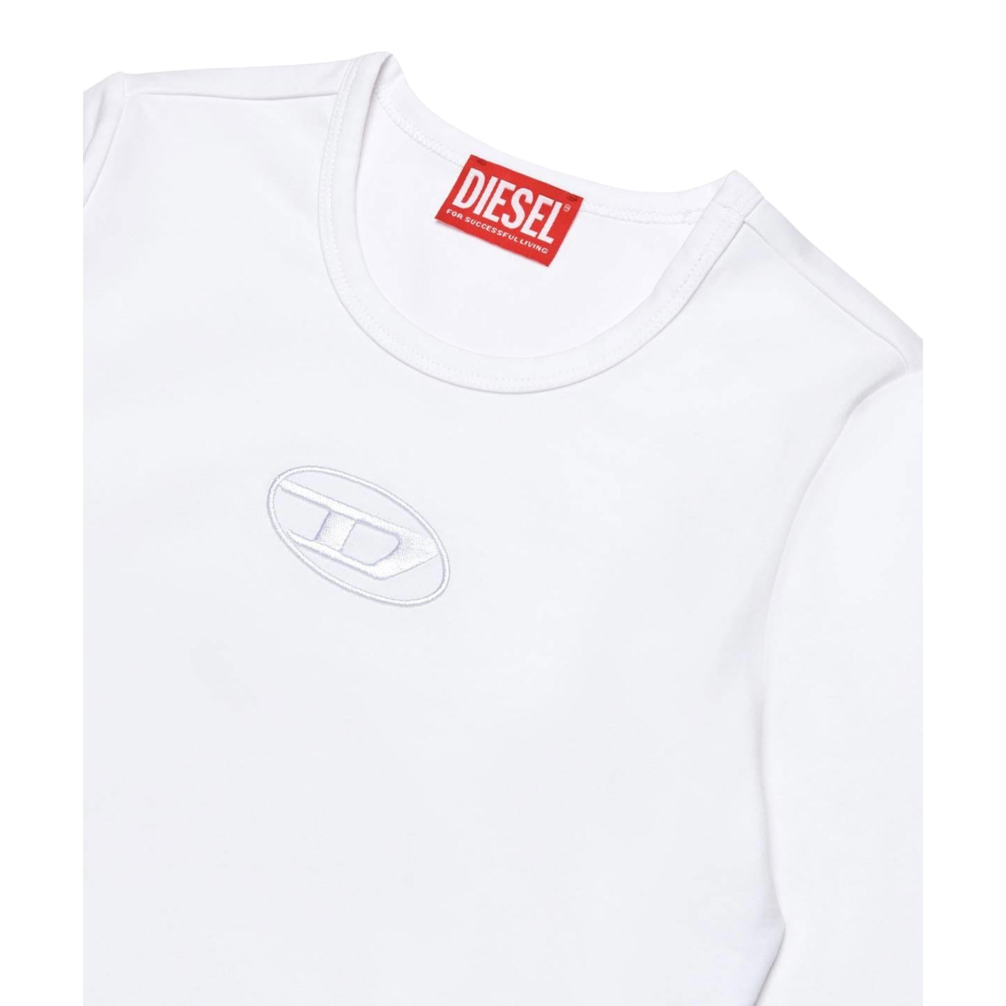 Diesel Shirt Girocollo Tinta Unita con Logo per Bambina J02038 BIANCO DIESEL 