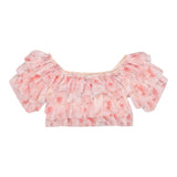 Aniye By Girl Solid Color Half Sleeve Top With Pink Tulle For Girls