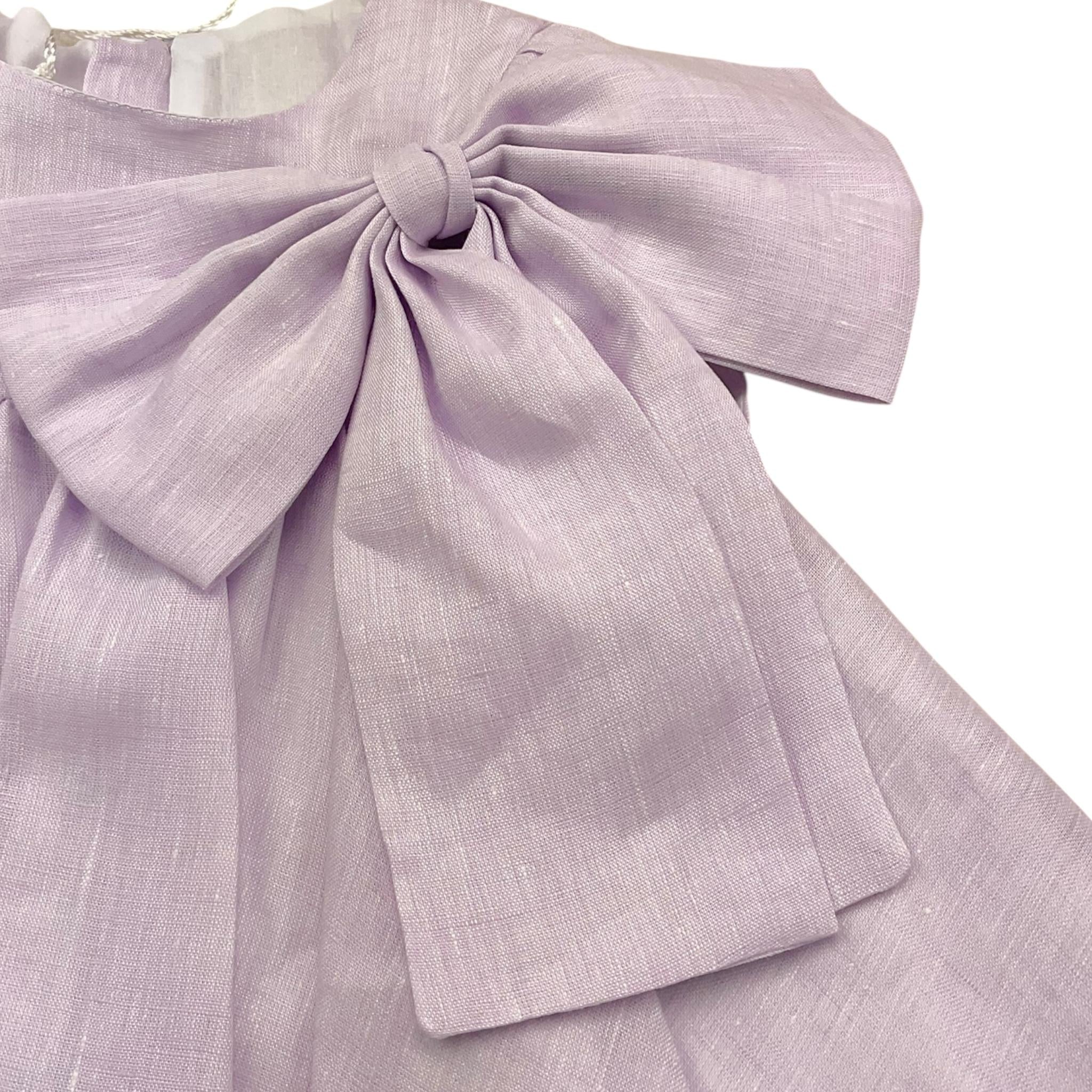 La Sartoria Dei Piccoli Abito Giromanica Tinta Unita con Fiocco per Neonata L1050 LILLA LA SARTORIA DEI PICCOLI 