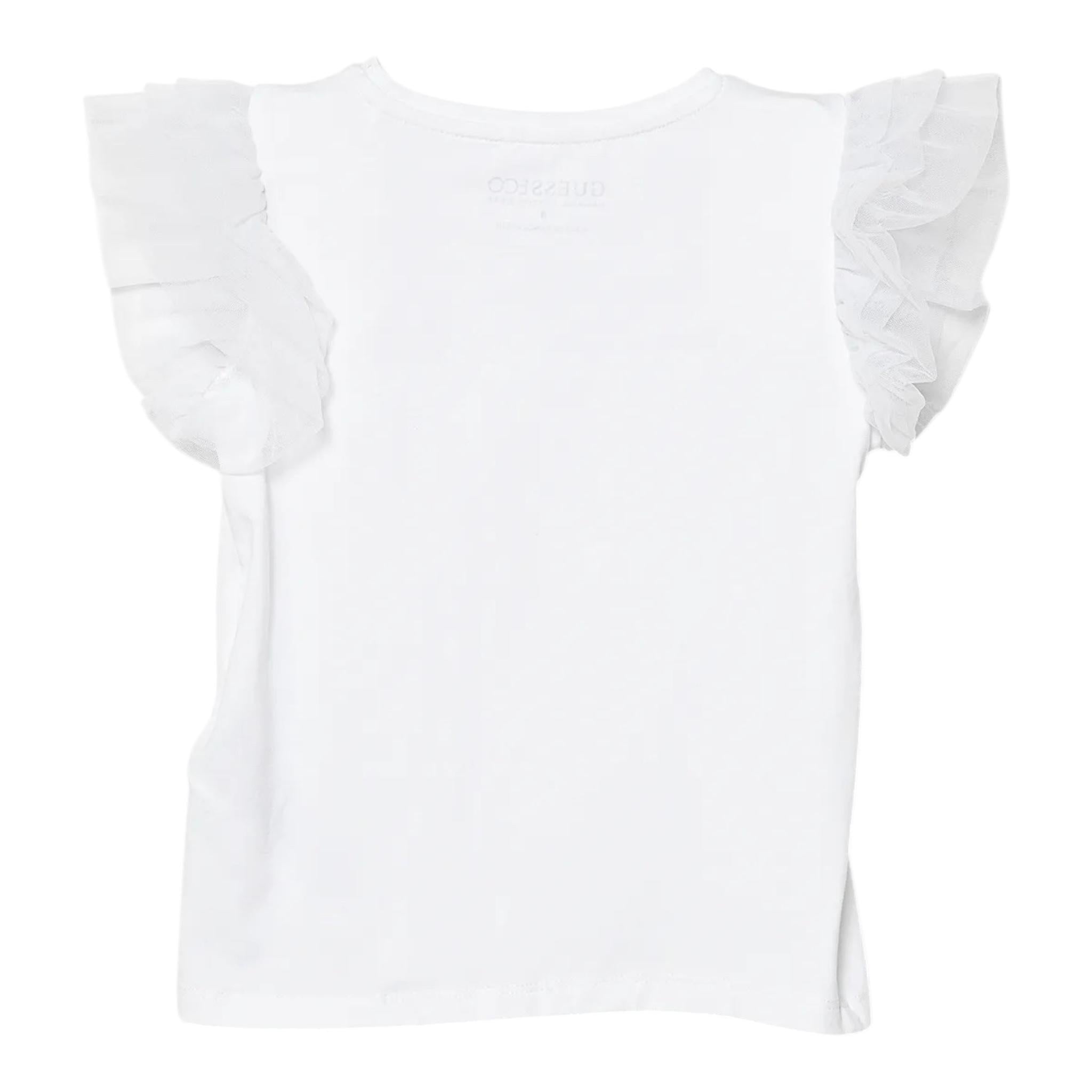 Guess Canotta Girocollo con Maniche In Tulle Tinta Unita con Stampa per Neonata K4GI20K6YW1 BIANCO GUESS 