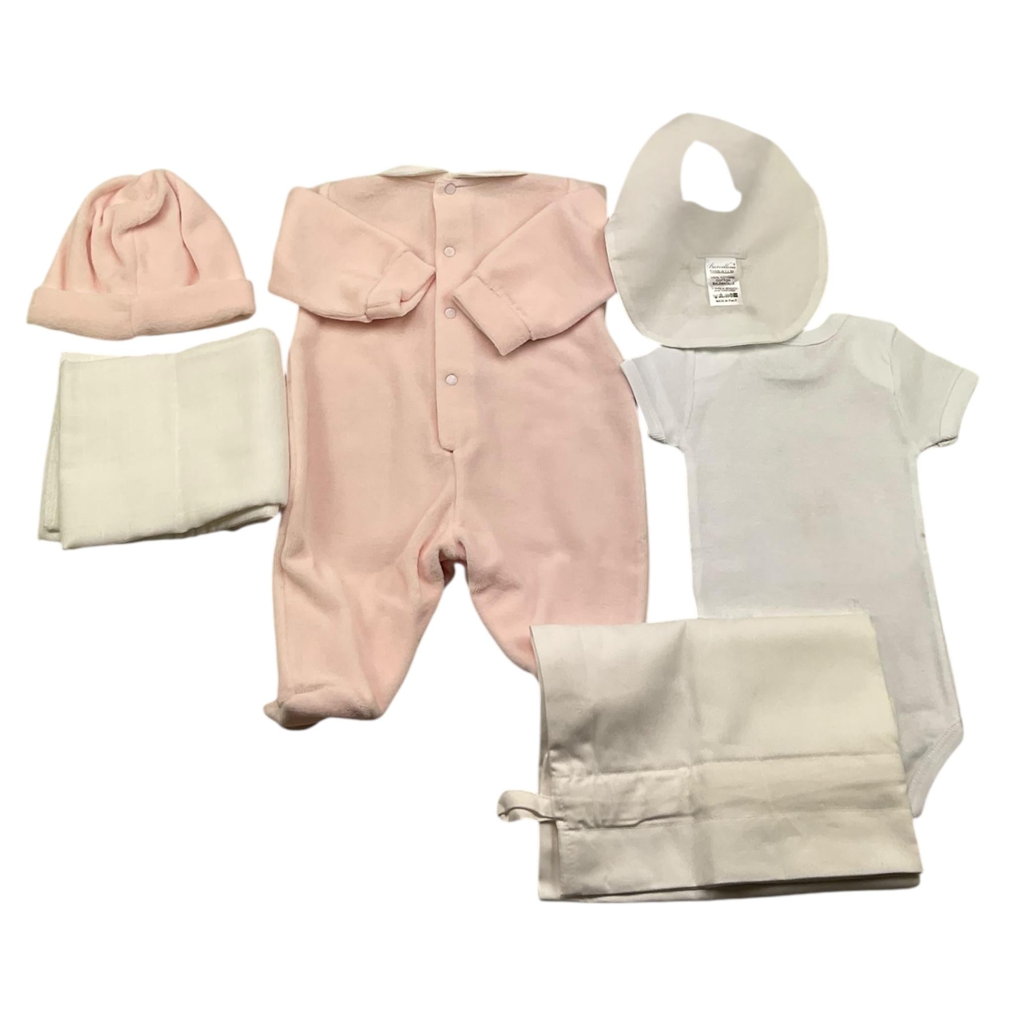 BARCELLINO completo personalizzato con nome 6 pezzi Rosa per Neonata COMBRCRA ROSA BARCELLINO 