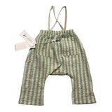 Cucu' Lab Solid Color Trousers With Braces And Green Striped Pattern For Newborns