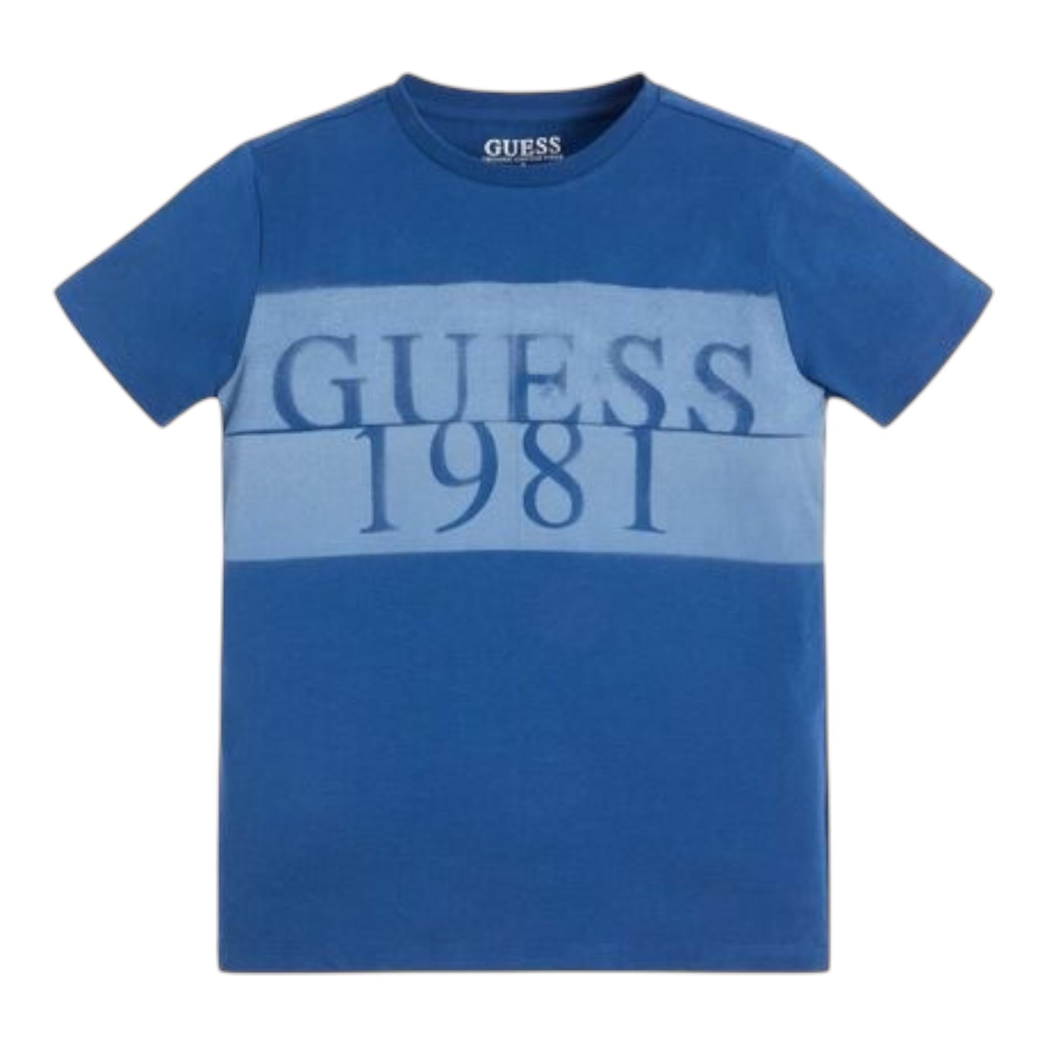 Guess T-Shirt Girocollo Tinta Unita con Stampa per Neonato N3GI02K8HM0 BLU GUESS 