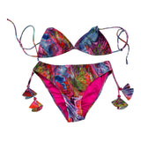 4Giveness 2 Piece Swimsuit Triangle-Briefs Solid Color With Fuchsia Pattern For Girls