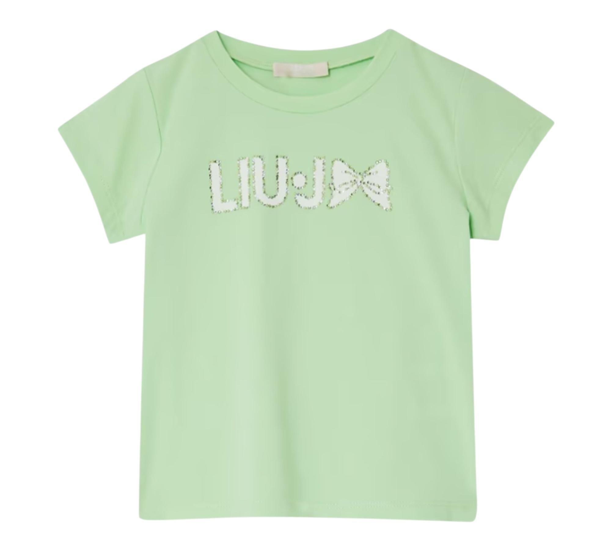 Liu Jo T-Shirt Girocollo Tinta Unita con Brillantini per Bambina KA5081XX VERDE LIU JO 