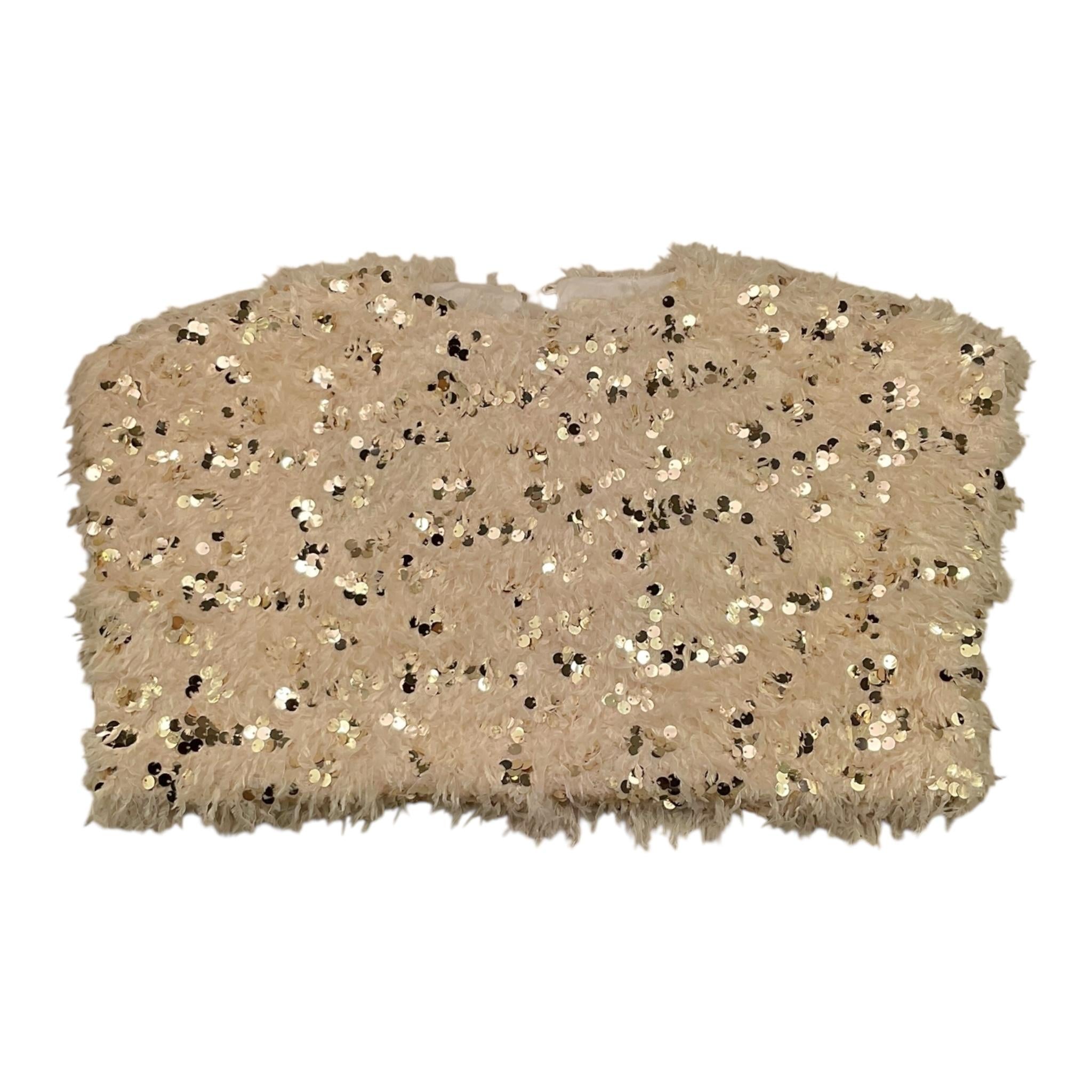 Dou Dou Maglia Giromanica Tinta Unita con Paillettes E Piume per Bambina DW5A51 BEIGE DOU DOU 