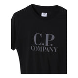 CP Company Solid Color Crew Neck T-Shirt with Black Logo Print for Kids