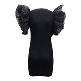 Twinset Solid Color Half Sleeve Dress With Black Tulle For Girls