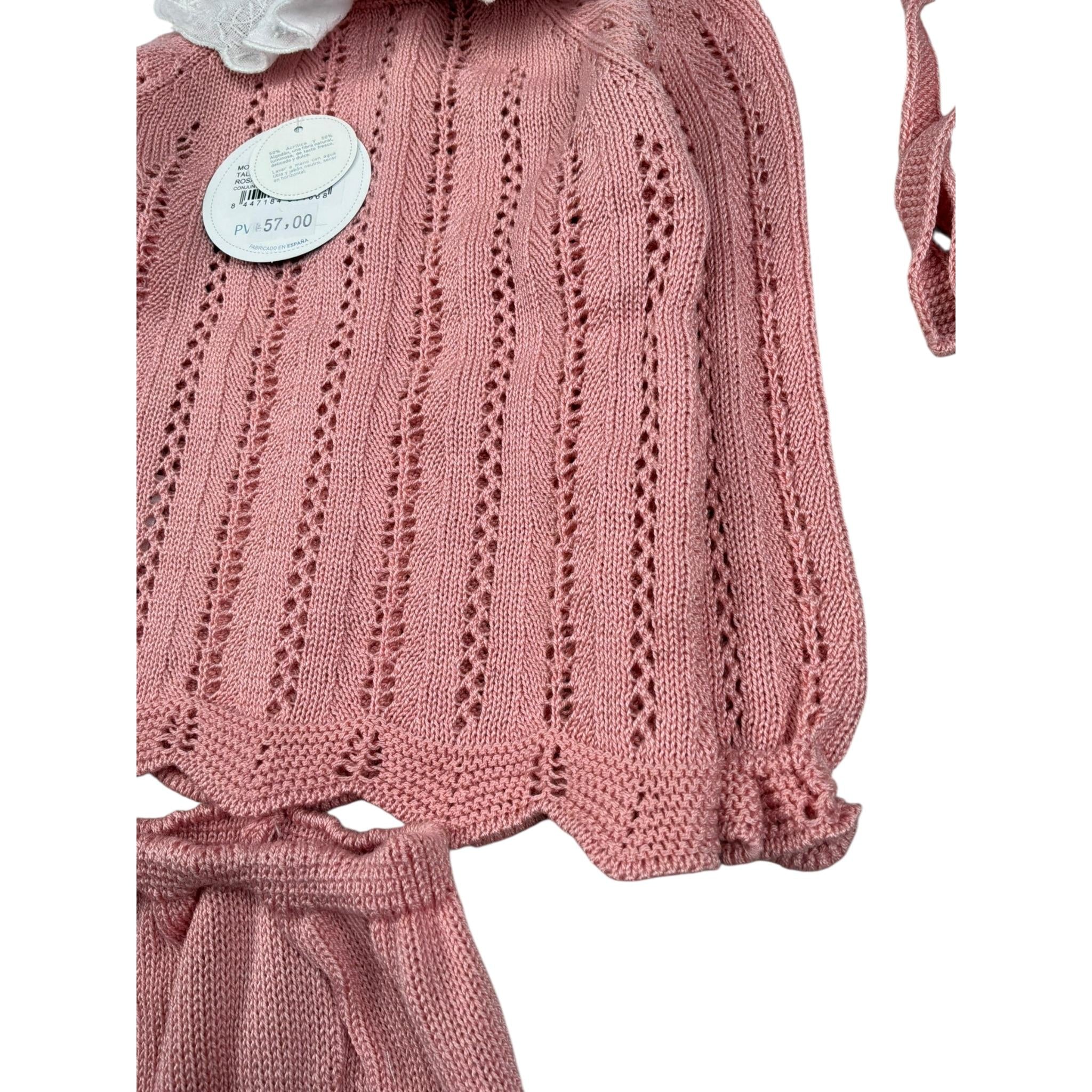 Juliana Completo 3 Pezzi Maglia-Ghettina-Cappello Rosa per Neonata 25029 ROSA JULIANA 