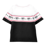 Chiara Ferragni Two-Tone Crewneck T-Shirt With Eye Prints White/Black For Girls